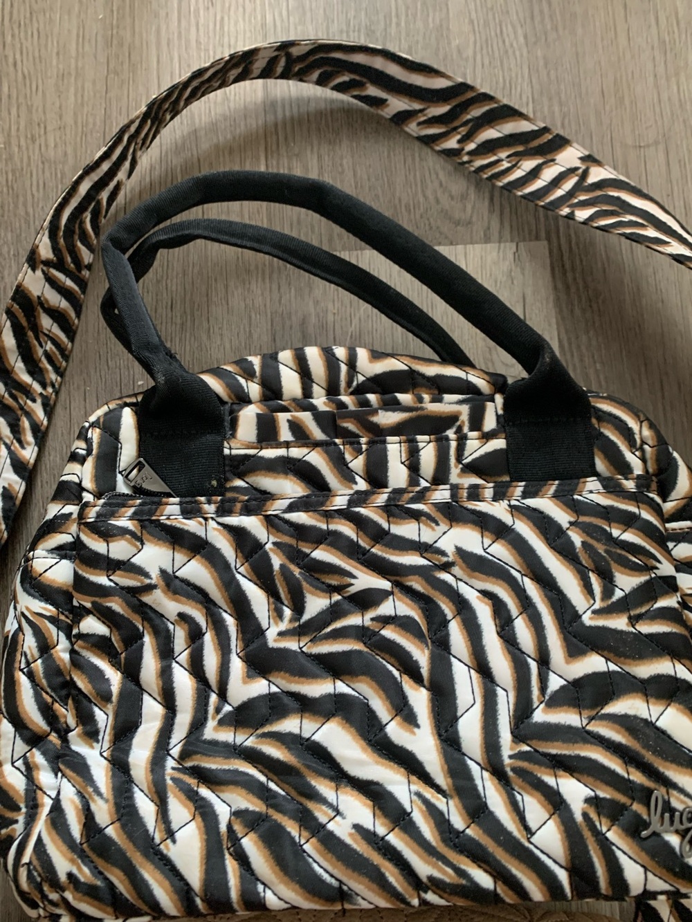 lug Quilted Zebra-Print Shoulder Bag in Black, White & Brown
